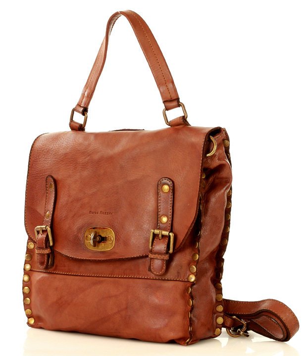 Boho ● Stylowa damska torba plecak ze skóry z nitami. 2 w 1