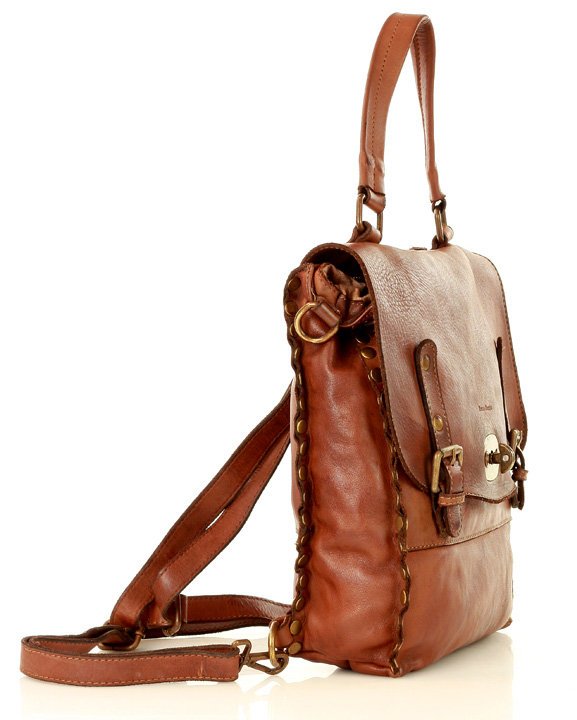 Boho ● Stylowa damska torba plecak ze skóry z nitami. 2 w 1