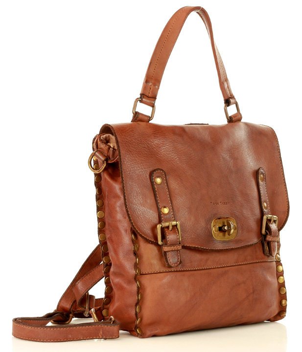 Boho ● Stylowa damska torba plecak ze skóry z nitami. 2 w 1