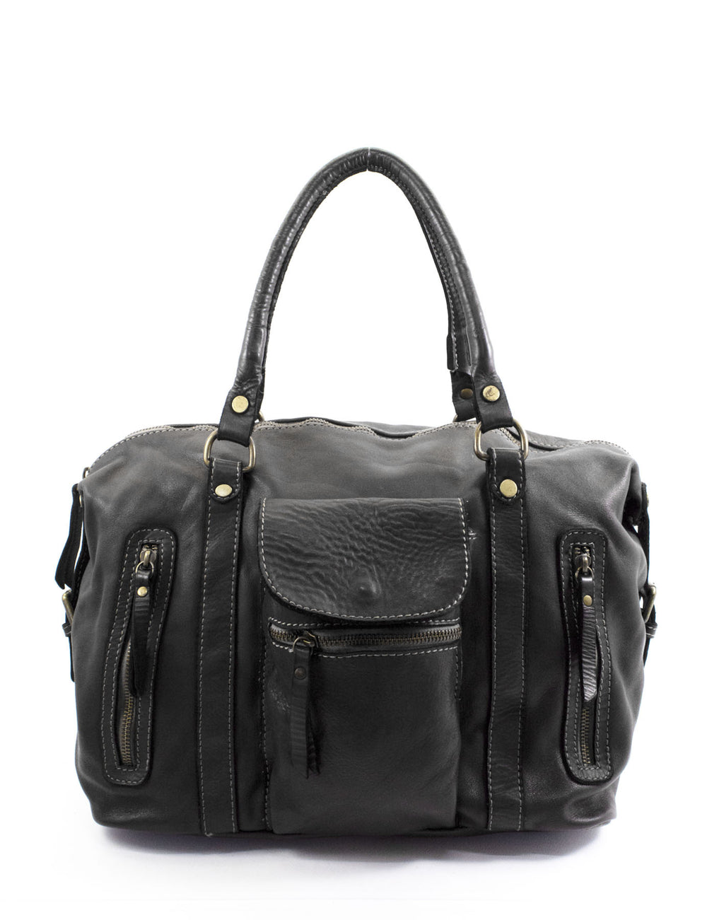 BOWLER MARCIANO● Damska skórzana torba na ramię typu bowling bag vintage brązowa lub czarna