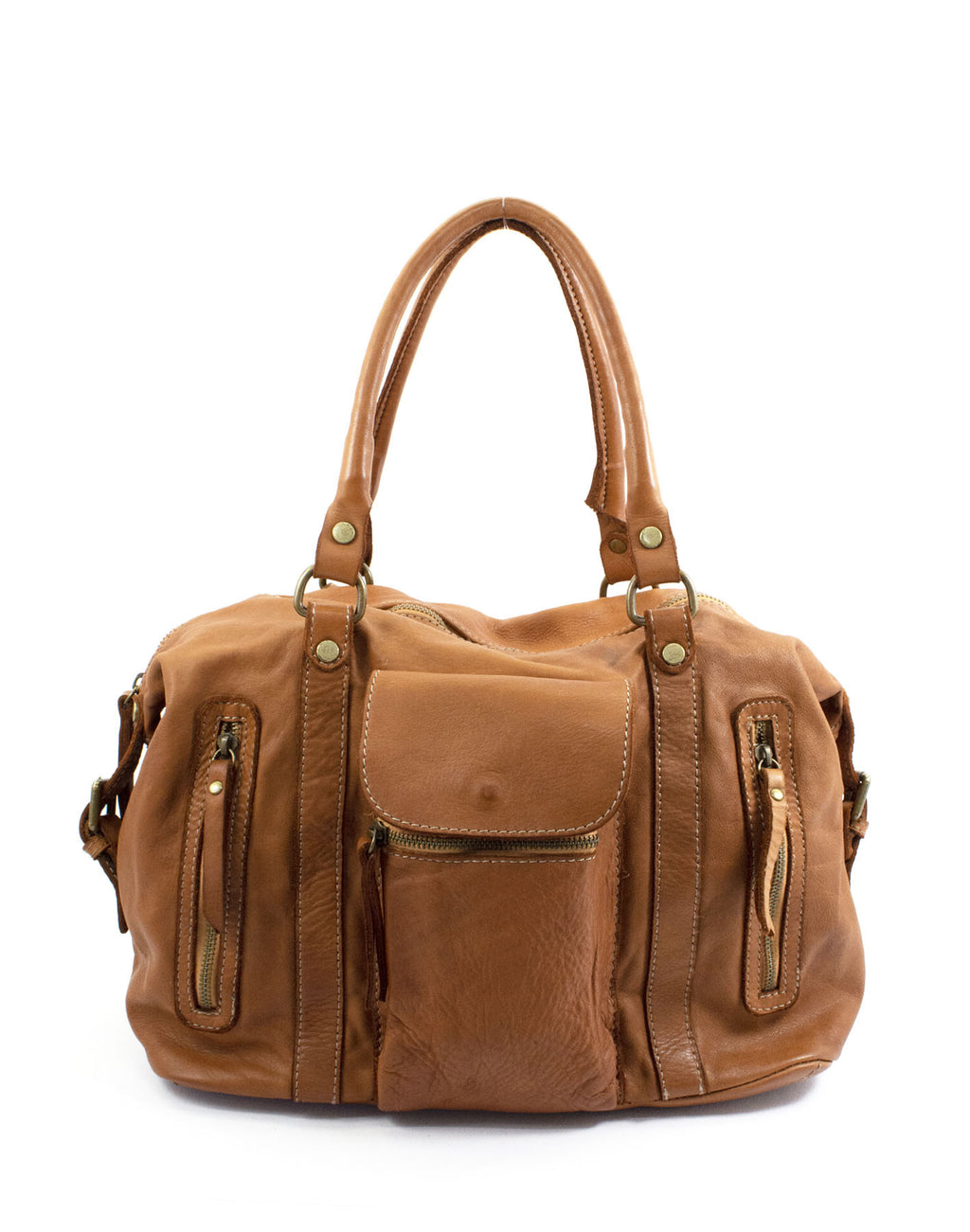 BOWLER MARCIANO● Damska skórzana torba na ramię typu bowling bag vintage brązowa lub czarna