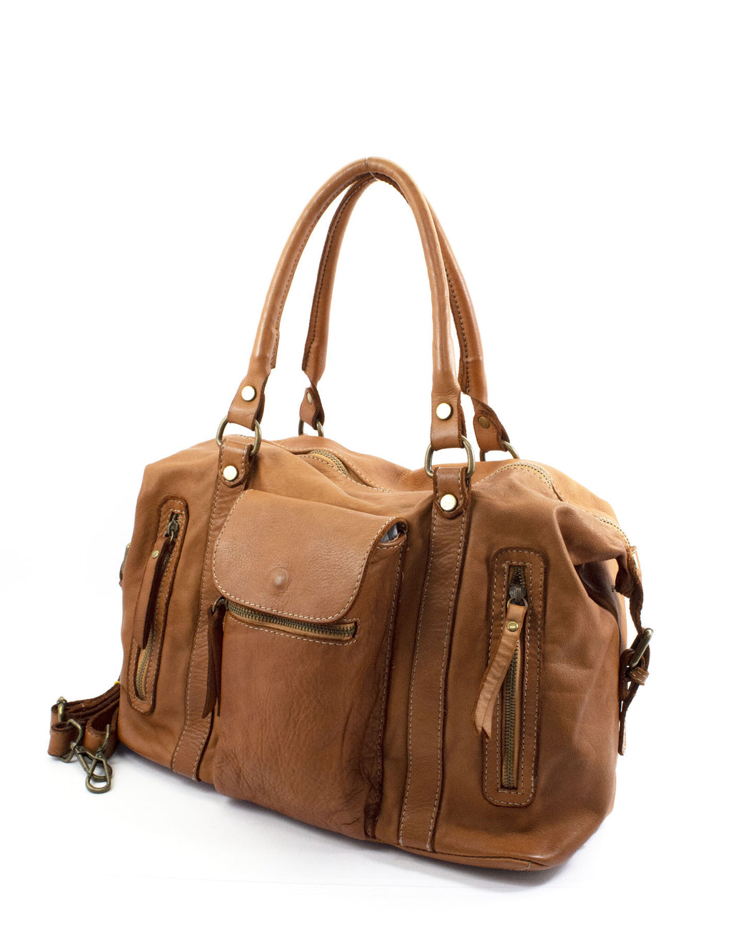 BOWLER MARCIANO● Damska skórzana torba na ramię typu bowling bag vintage brązowa lub czarna