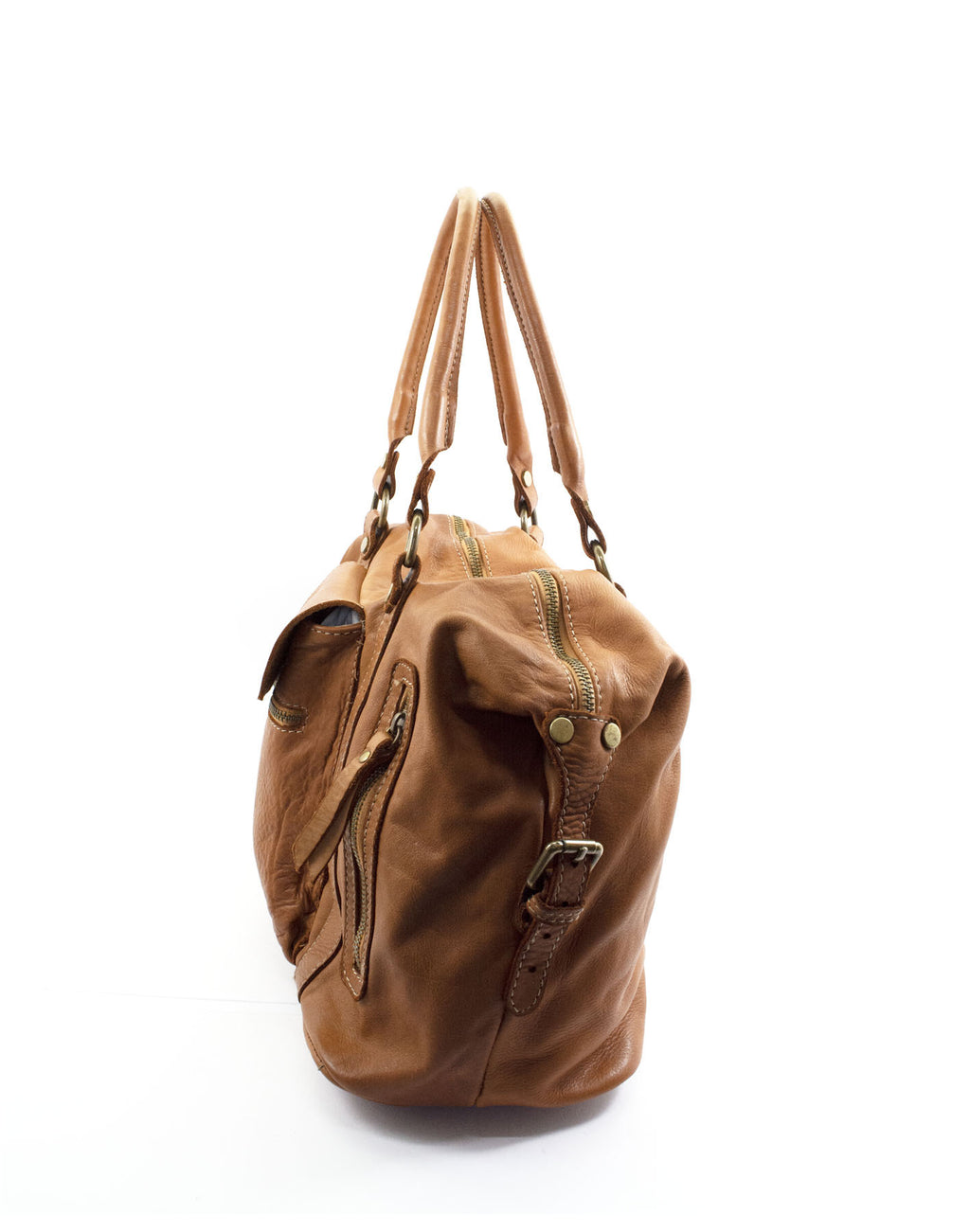BOWLER MARCIANO● Damska skórzana torba na ramię typu bowling bag vintage brązowa lub czarna