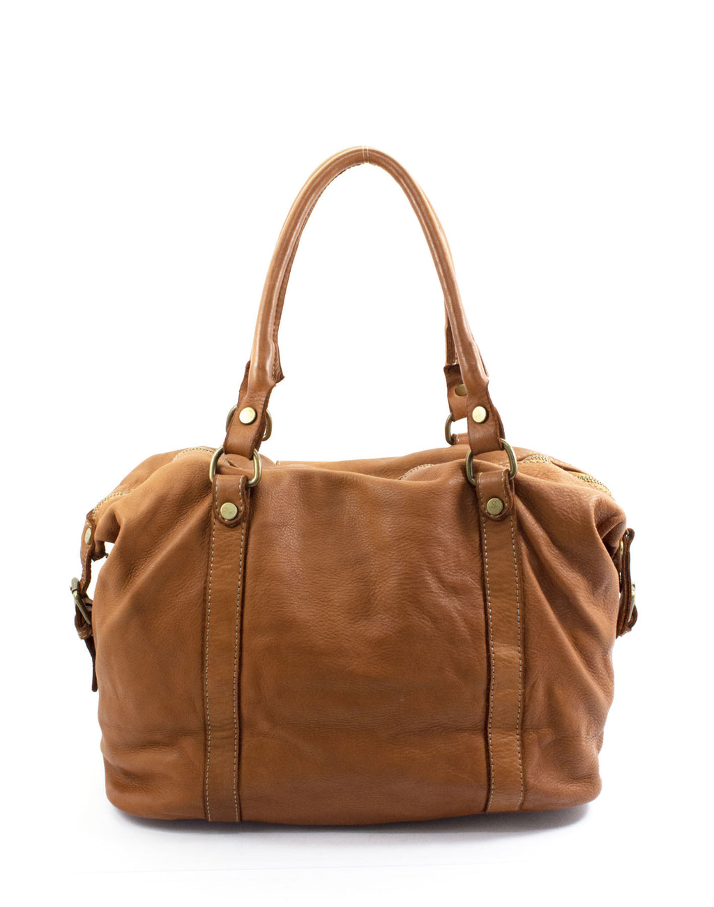 BOWLER MARCIANO● Damska skórzana torba na ramię typu bowling bag vintage brązowa lub czarna