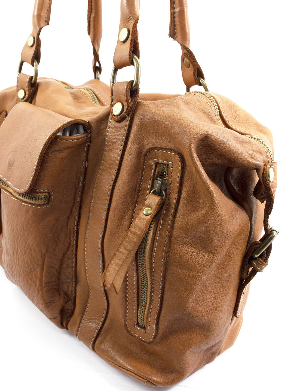 BOWLER MARCIANO● Damska skórzana torba na ramię typu bowling bag vintage brązowa lub czarna