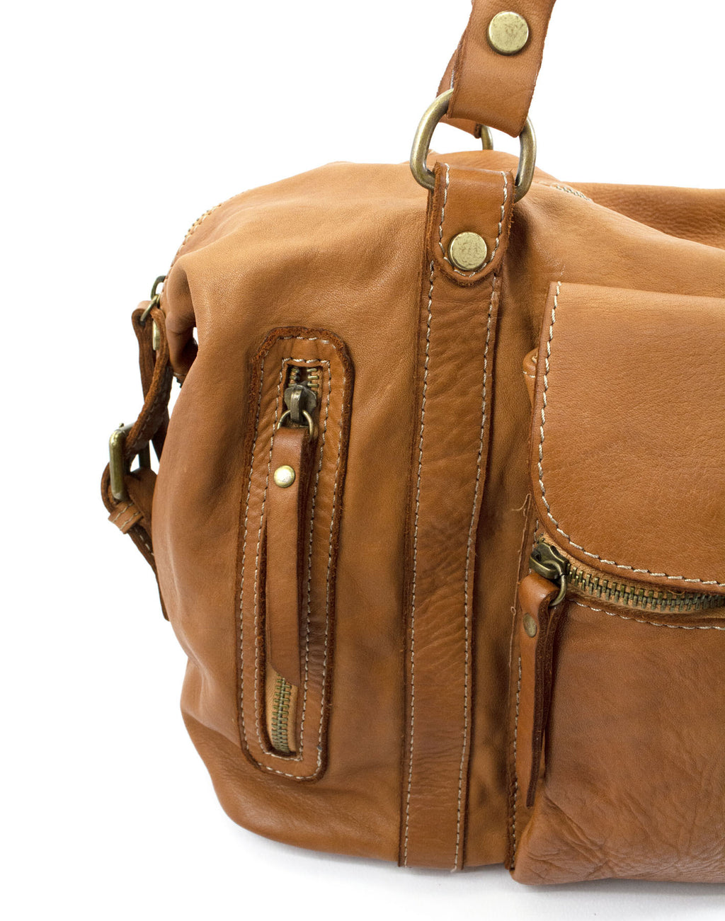 BOWLER MARCIANO● Damska skórzana torba na ramię typu bowling bag vintage brązowa lub czarna