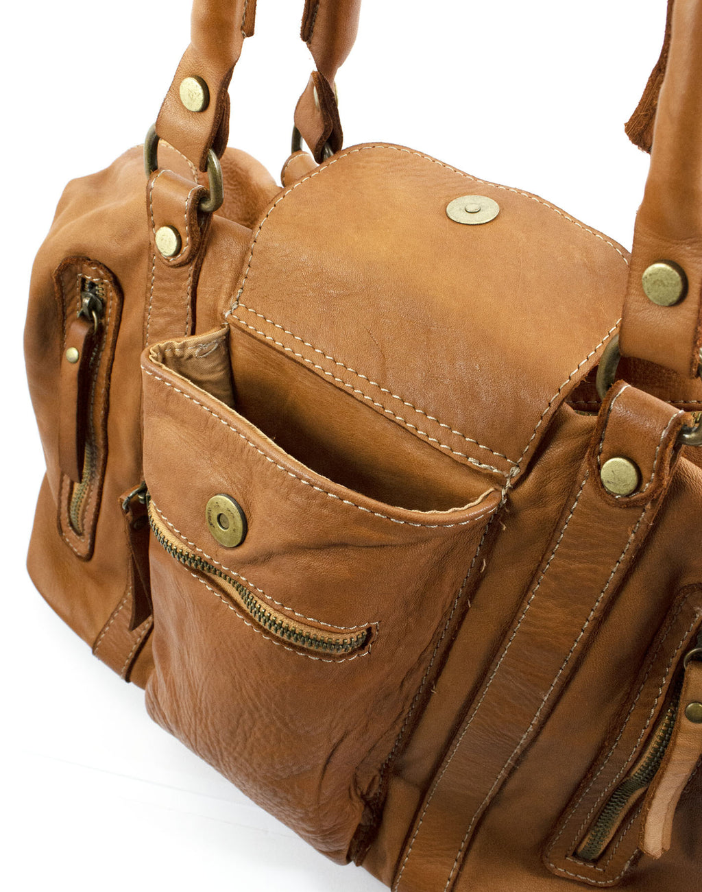 BOWLER MARCIANO● Damska skórzana torba na ramię typu bowling bag vintage brązowa lub czarna