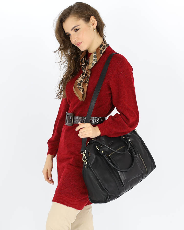 BOWLER TITIANO. Women's leather shoulder bag - bowling bag vintage