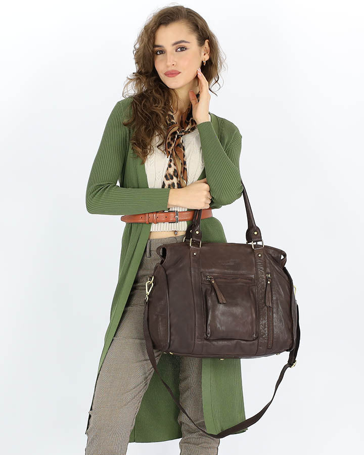 BOWLER TITIANO. Women's leather shoulder bag - bowling bag vintage