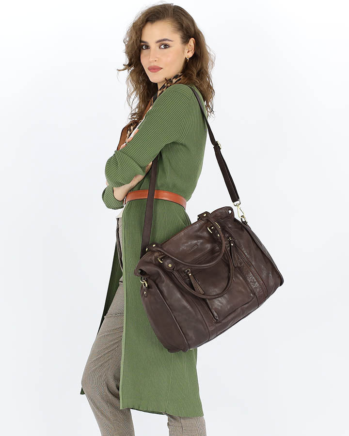 BOWLER TITIANO. Women's leather shoulder bag - bowling bag vintage