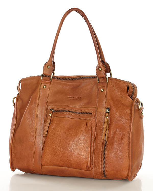 BOWLER TITIANO. Women's leather shoulder bag - bowling bag vintage