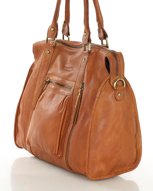 BOWLER TITIANO. Women's leather shoulder bag - bowling bag vintage