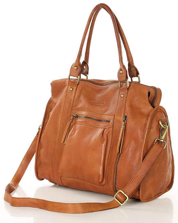 BOWLER TITIANO. Women's leather shoulder bag - bowling bag vintage
