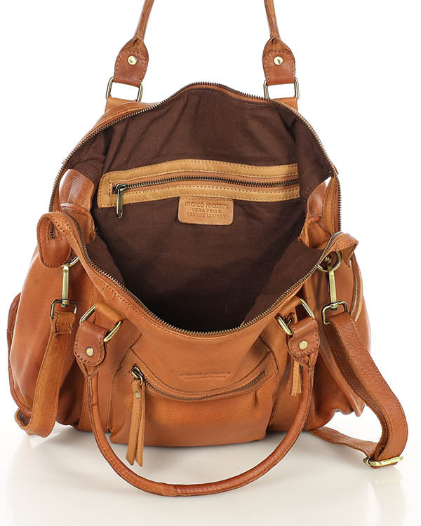 BOWLER TITIANO. Women's leather shoulder bag - bowling bag vintage