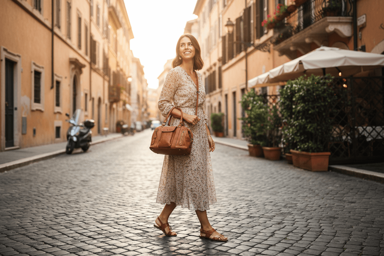 bowler-väska italienskt läder kvinna cognac brun tidlös och praktisk