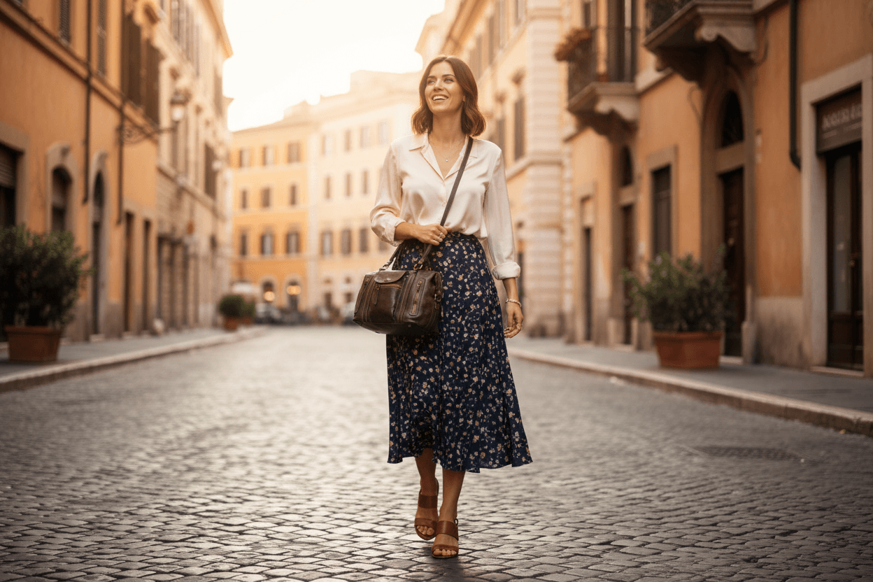 kvinna bär bowler-väska italienskt läder brun raffinerad stil vardag chic