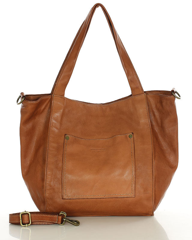 Caldera City. Skórzana damska torba na ramię shopper bag, brązowa & czarna