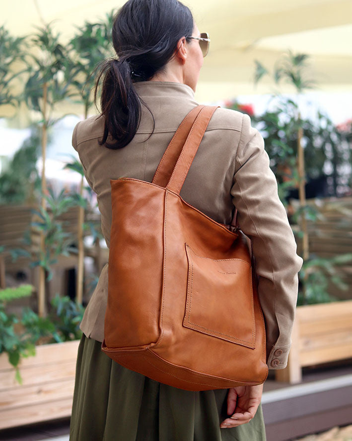 Caldera City. Skórzana damska torba na ramię shopper bag, brązowa & czarna