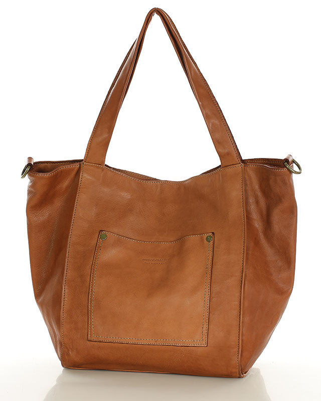 Caldera City. Skórzana damska torba na ramię shopper bag, brązowa & czarna
