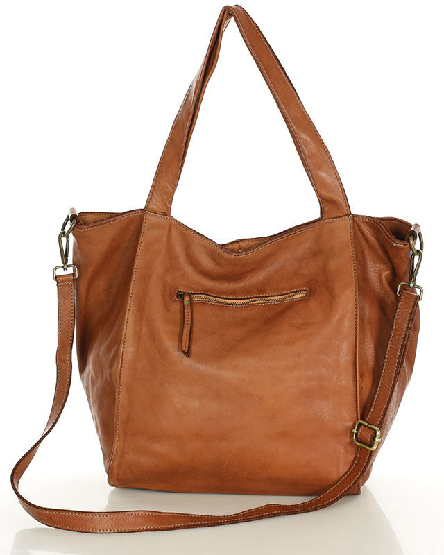 Caldera City. Skórzana damska torba na ramię shopper bag, brązowa & czarna