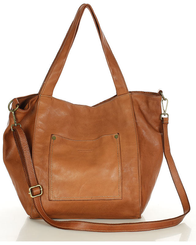 Caldera City. Skórzana damska torba na ramię shopper bag, brązowa & czarna