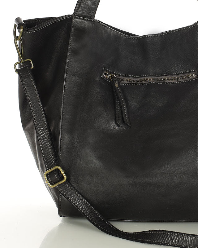 Caldera City. Skórzana damska torba na ramię shopper bag, brązowa & czarna