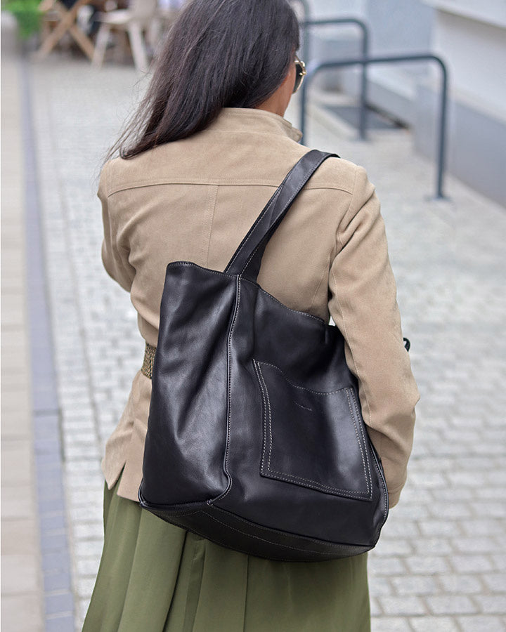 Caldera City. Skórzana damska torba na ramię shopper bag, brązowa & czarna