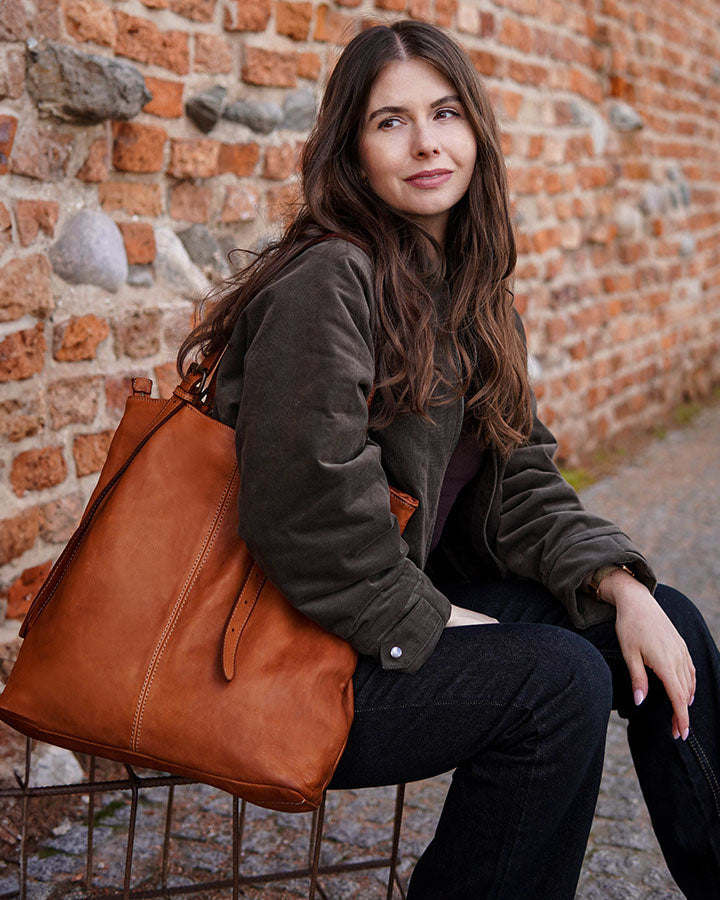 tote bag CANTATA klasyczna włoska torba Tote Bag z naturalnej skóry z regulowanymi uchwytami