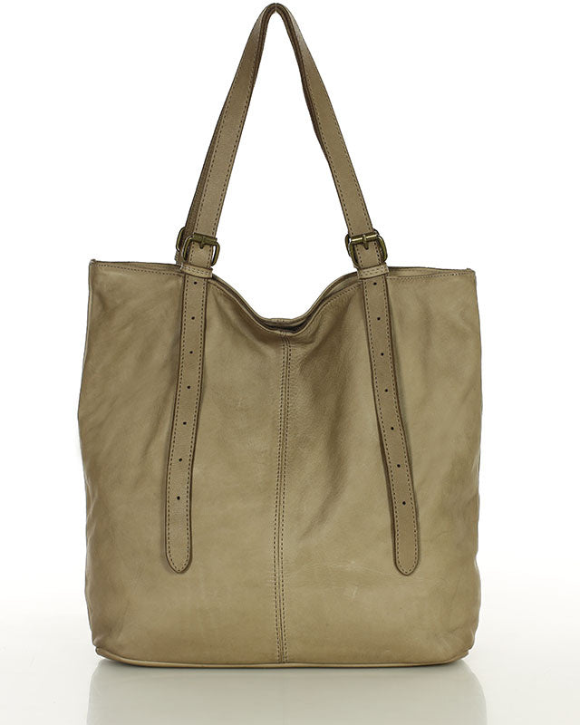 tote bag CANTATA klasyczna włoska torba Tote Bag z naturalnej skóry z regulowanymi uchwytami beige-taupe