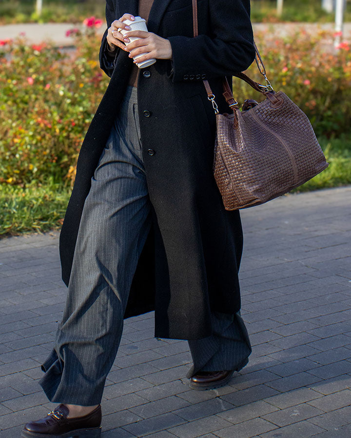 Diommo. Pleciona, damska torebka do ręki skórzana typu kuferek