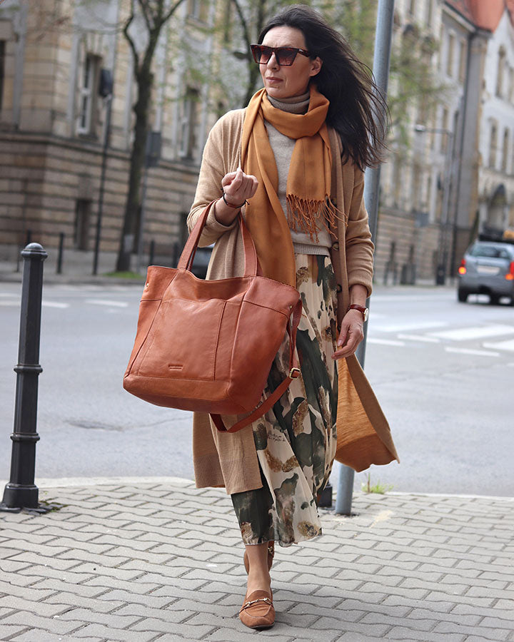 shopper bag CATANIA – luksusowa włoska torba shopper z naturalnej skóry z zamkiem błyskawicznym