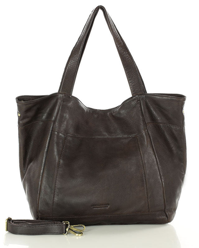 shopper bag CATANIA – luksusowa włoska torba shopper z naturalnej skóry z zamkiem błyskawicznym Brązowy