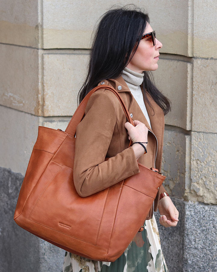 shopper bag CATANIA – luksusowa włoska torba shopper z naturalnej skóry z zamkiem błyskawicznym