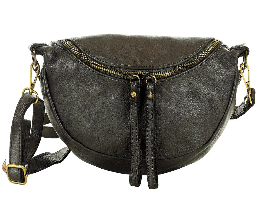 Black small leather Amelia shoulder and crossbody bag with gold clasps made of Italian leather
