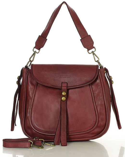 Alice ● Skórzana damska torebka listonoszka na ramię burgund