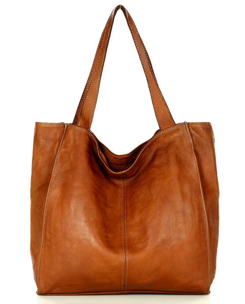 (outlet) Arreto ● Stor klassisk axelväska shoppingväska i äkta läder för kvinnor