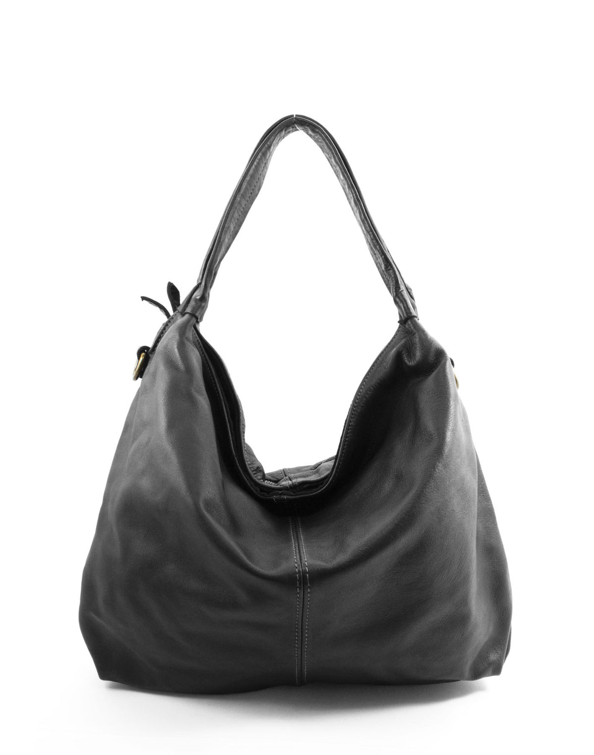 Sac porté épaule Hobo pour femme en cuir italien souple avec fermeture éclair – noir