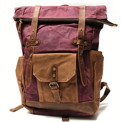 WAX Vintage Women's Backpack in Red Waxed Cotton Canvas and Leather