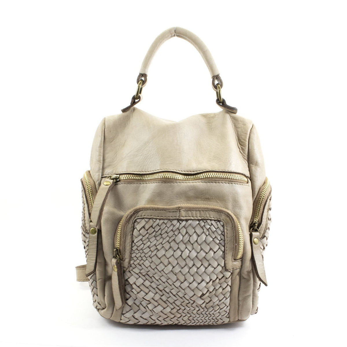 Vintage damryggsäck i läder i beige-taupe färg