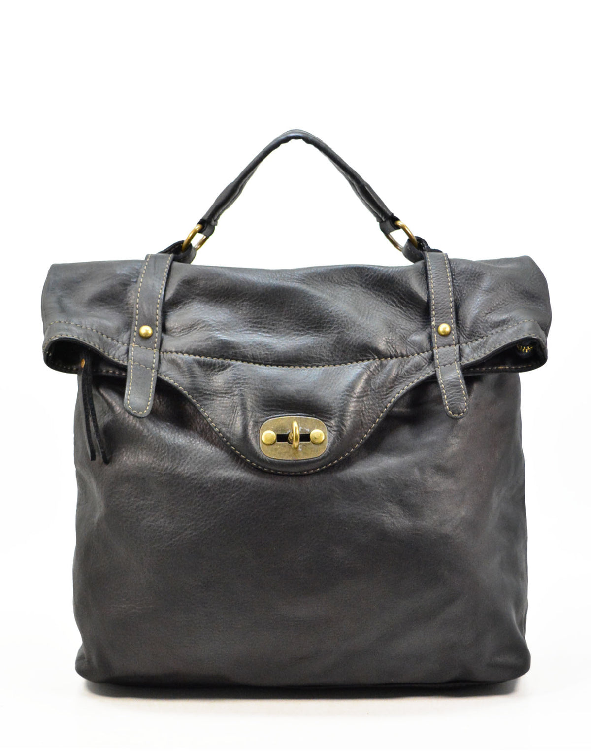 Women's black leather 2-in-1 bag and backpack made of Lavata leather in vintage style