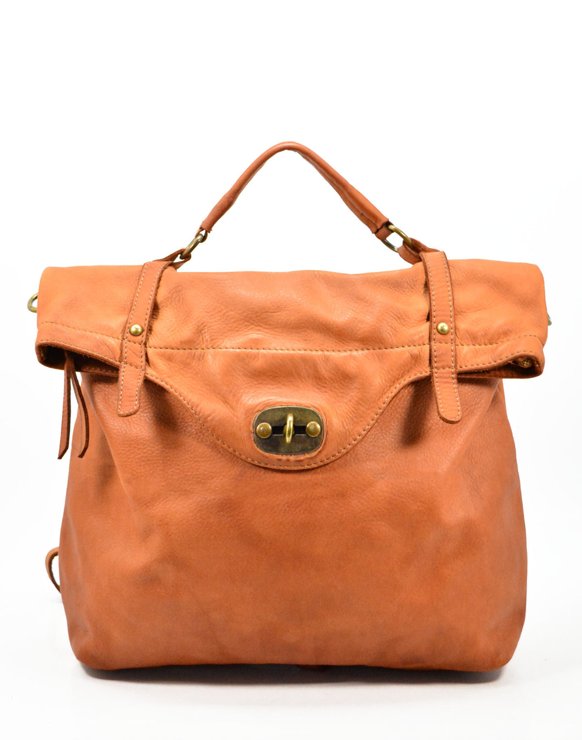 Women's bag and backpack in one made of Lavata leather in vintage style and cognac color