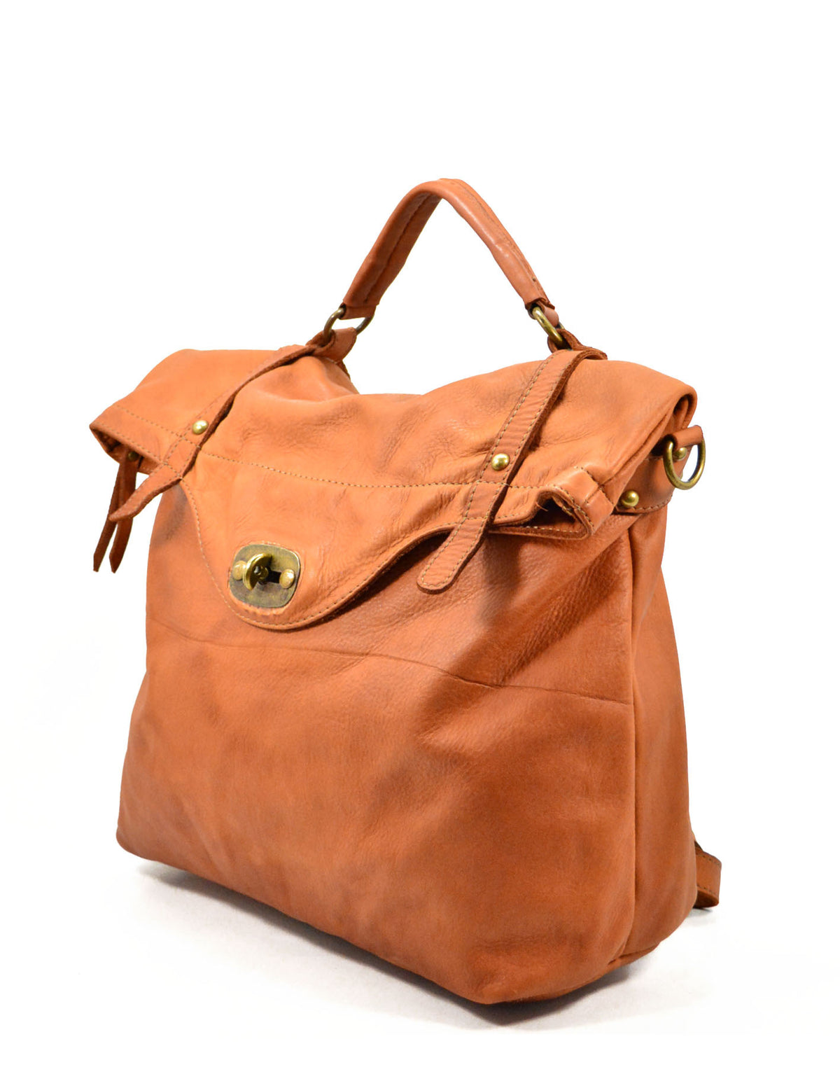 Women's leather backpack convertible into a bag made of Italian leather. A4 size. Retro style.