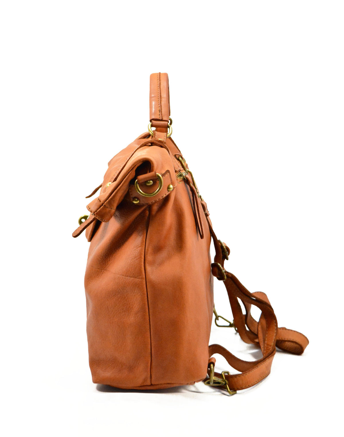Bolsa – women's 2-in-1 bag and backpack made of Italian leather, A4 size, cognac brown color