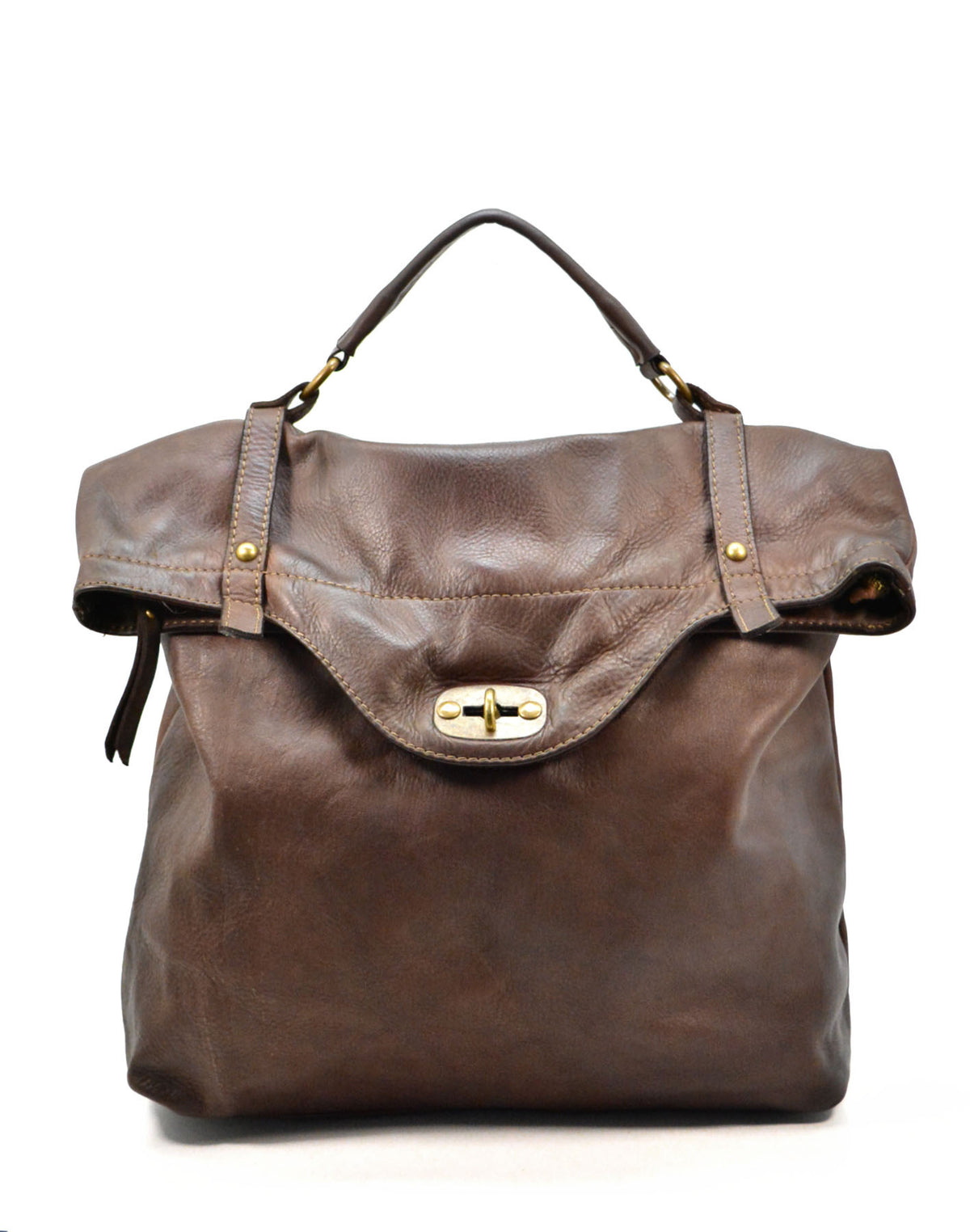 Women's vintage brown leather 2-in-1 backpack-bag