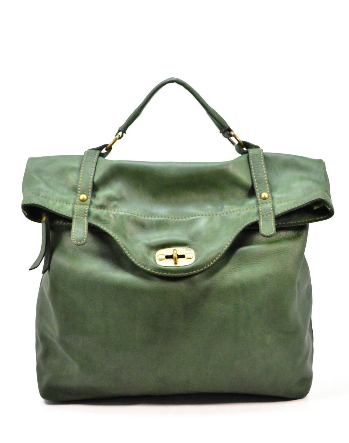 Women's green leather bag and backpack in one, A4 size