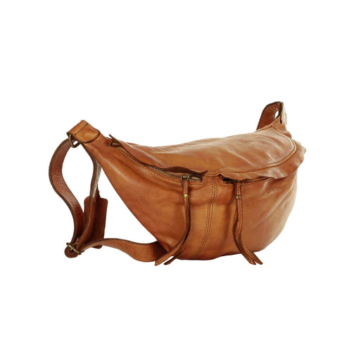 Grande banane unisexe en cuir naturel Lavata couleur cognac