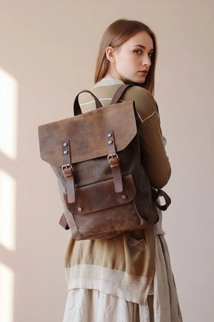 TAR VINTAGE Women's fabric-leather backpack in vintage style. Unisex