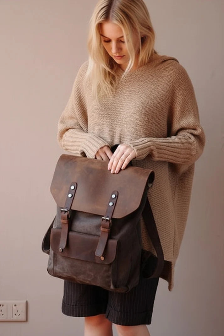 TAR VINTAGE Women's fabric-leather backpack in vintage style. Unisex