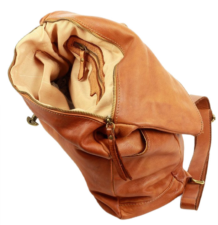 Vintage cognac leather backpack for women – spacious A4 compartment