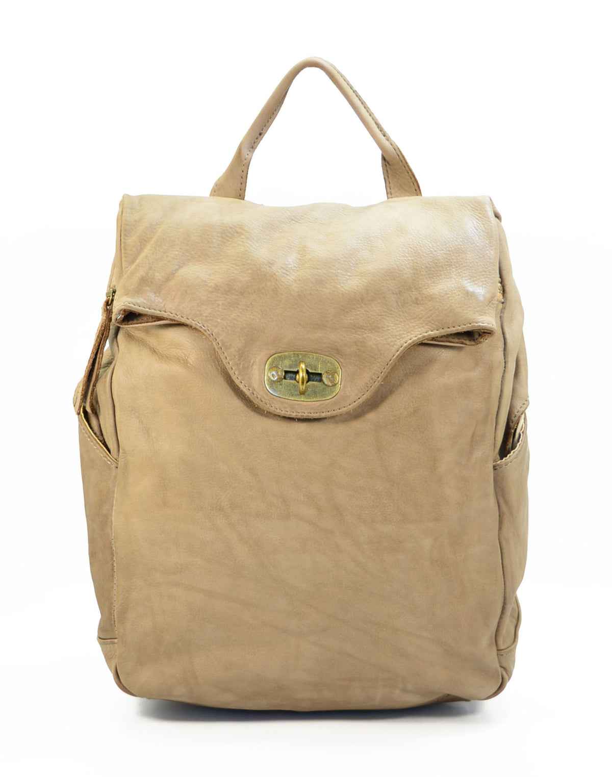 Vintage leather backpack for women and men A4 size – beige taupe color